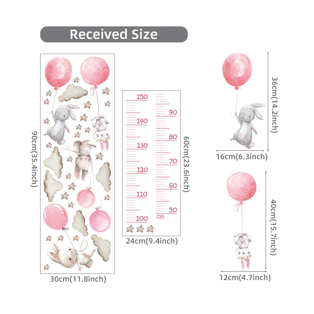 Balloon Bunny Height Measure Ruller Wall Stickers Height Chart for Kids Room Bedroom Growth Chart Wall Decals Nursery Stickers-HomeDecorDecals_com