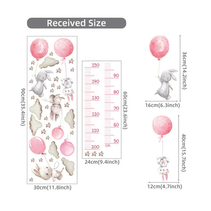 Balloon Bunny Height Measure Ruller Wall Stickers Height Chart for Kids Room Bedroom Growth Chart Wall Decals Nursery Stickers-HomeDecorDecals_com