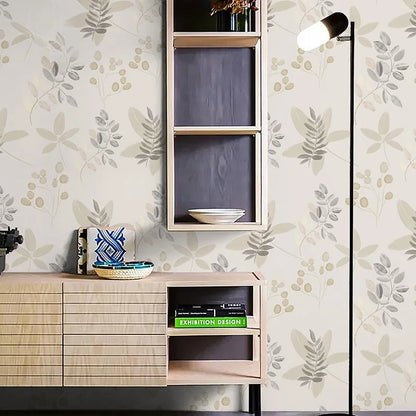 Green White Leaves Wallpaper | Home Decor removable peel and stick wall decal by HomeDecorDecals.