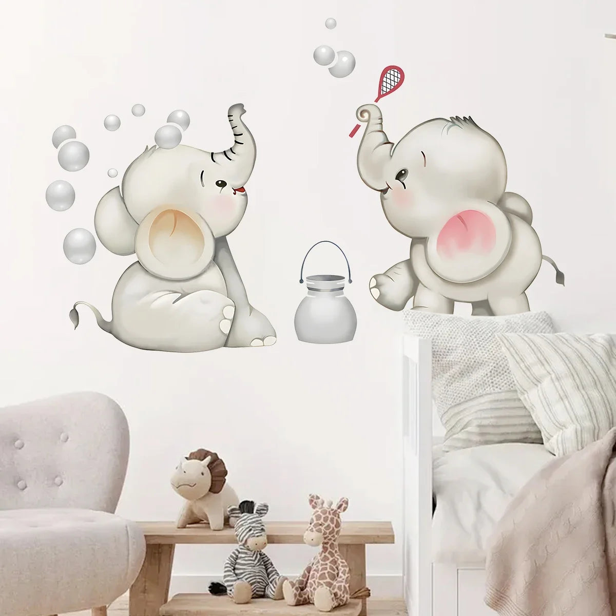 Cartoon Cute Animals Elephant Play Wall Sticker Kids Room Decoration for Bedroom Wall Art Home Decore Living Room Wall Decals-HomeDecorDecals_com