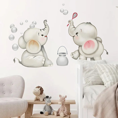 Cartoon Cute Animals Elephant Play Wall Sticker Kids Room Decoration for Bedroom Wall Art Home Decore Living Room Wall Decals-HomeDecorDecals_com