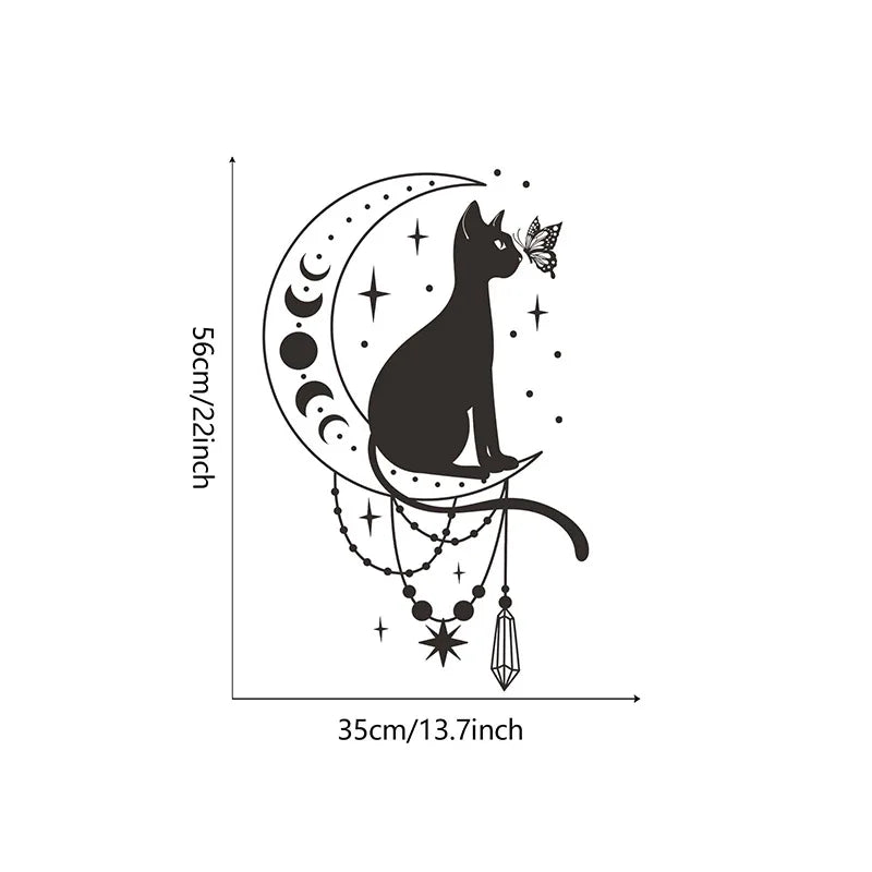 Additional view of Cartoon Cat Butterfly and Moon Wall Decal | Room Decor by HomeDecorDecals.