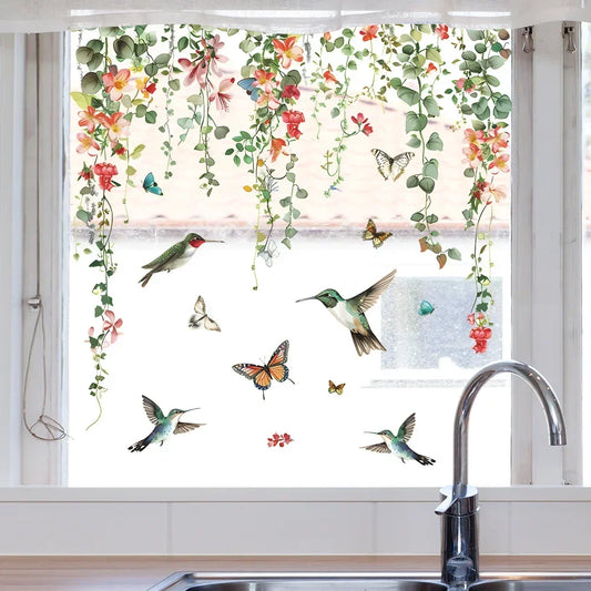 Creative Green Plants Flowers Vines Glass Windows Home Landscaping Decoration Electrostatic Uv Window Stickers-HomeDecorDecals_com