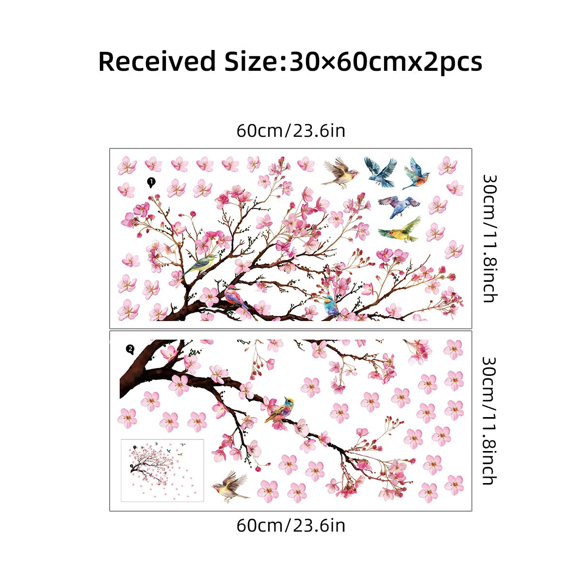 Watercolour Bird and Flower Wall Stickers (2-Pack)-HomeDecorDecals_com