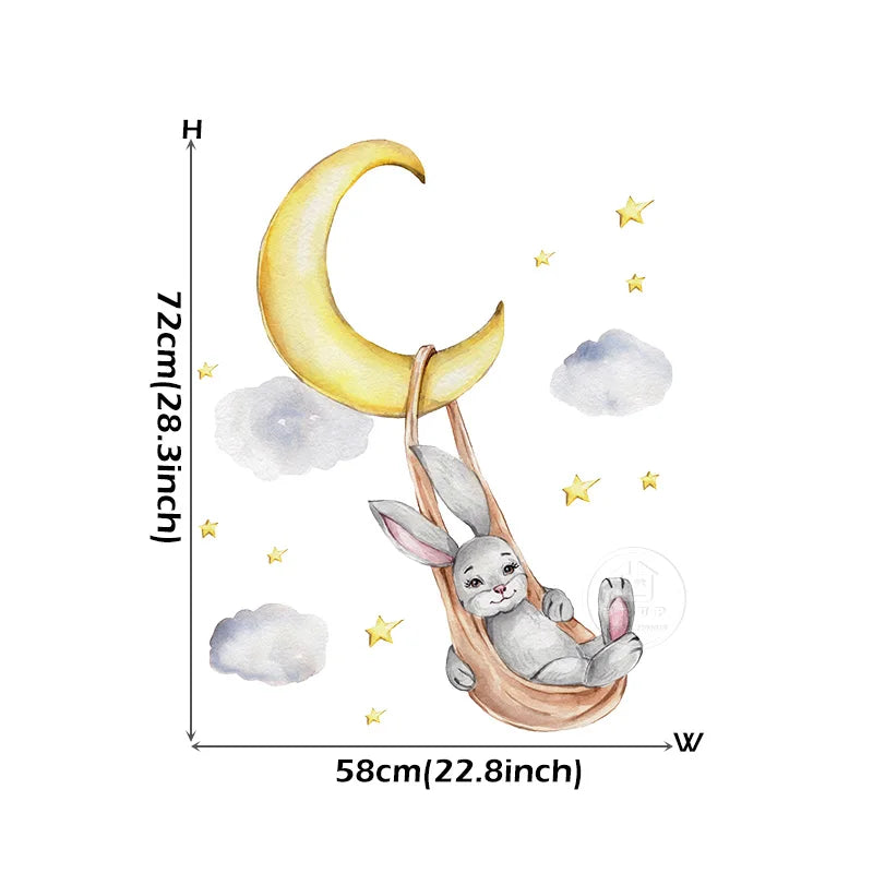 Bunny Baby Nursery Wall Stickers Cartoon Rabbit Swing on the Stars Wall Decals for Kids Room PVC Removable Stickers PVC DIY-HomeDecorDecals_com