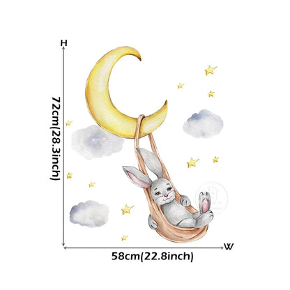 Bunny Baby Nursery Wall Stickers Cartoon Rabbit Swing on the Stars Wall Decals for Kids Room PVC Removable Stickers PVC DIY-HomeDecorDecals_com