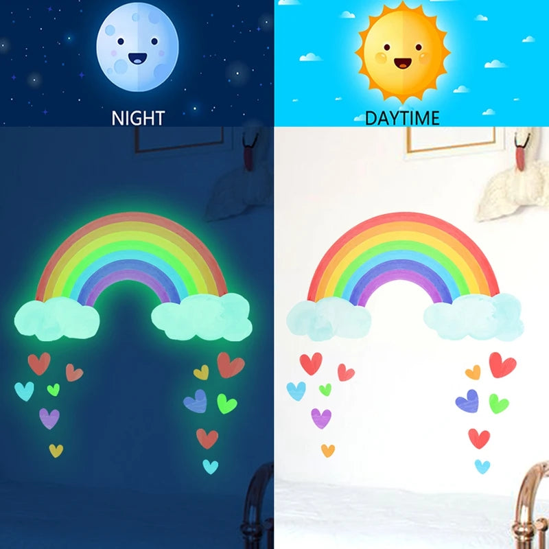 Cartoon Rainbow Luminous Wall Stickers Glow In The Dark Cloud Heart DIY Wall Decal For Baby Kids Room Nursery Home Decorations-HomeDecorDecals_com