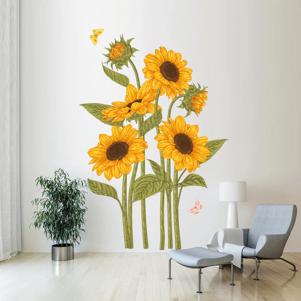 Sunflower and Butterfly Wall Decal | Home Decor removable peel and stick wall decal by HomeDecorDecals.
