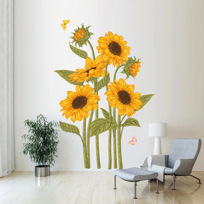 Sunflower and Butterfly Wall Decal | Home Decor removable peel and stick wall decal by HomeDecorDecals.
