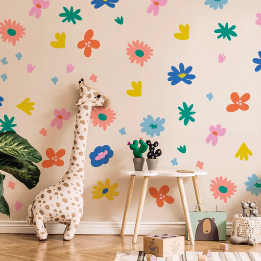 Bohemian Floral Self-Adhesive PVC Flower,Easy Peel and Stick Vibrant Multicolor Irregular Shapes for Kids Room Decor Wall Art-HomeDecorDecals_com