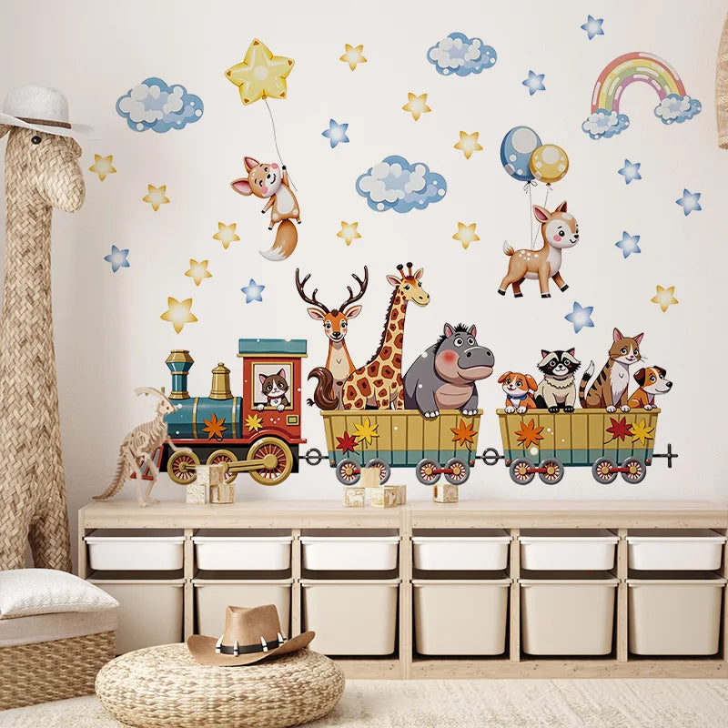 30*90cm Cartoon Animal Train Wall Sticker Removable PVC Wall Decoration For Nursery Room Kids Bedroom Home Decor-HomeDecorDecals_com