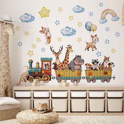 30*90cm Cartoon Animal Train Wall Sticker Removable PVC Wall Decoration For Nursery Room Kids Bedroom Home Decor-HomeDecorDecals_com