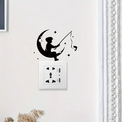Moon Fishing Silhouette Wall Decal | Room Decor removable peel and stick wall decal by HomeDecorDecals.