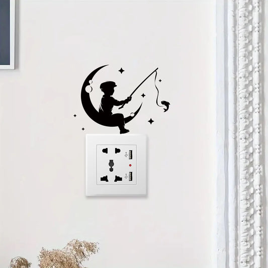 Moon Fishing Silhouette Wall Decal | Room Decor removable peel and stick wall decal by HomeDecorDecals.