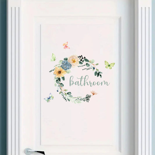 Flower Wreath and Butterfly Pattern Wall Decal | Home Decor removable peel and stick wall decal by HomeDecorDecals.