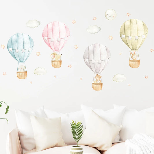 Watercolour Pink and Blue Hot Air Balloon Wall Mural | Kids Room Decor removable peel and stick wall decal by HomeDecorDecal.