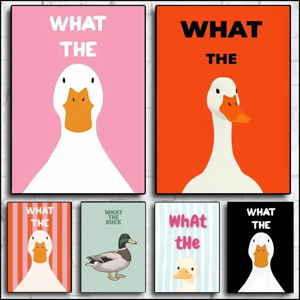 What The Duck Print Art Funny Cute Animal Poster Self-adhesive Art Waterproof Paper Sticker Coffee House Bar Room Wall Decor-HomeDecorDecals_com