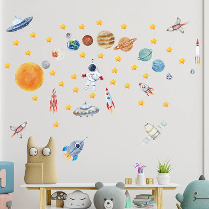 Creative Travel Planet Space Astronaut Wall Stickers Detachable Children's Room Nursery Background Decoration Wall Stickers-HomeDecorDecals_com