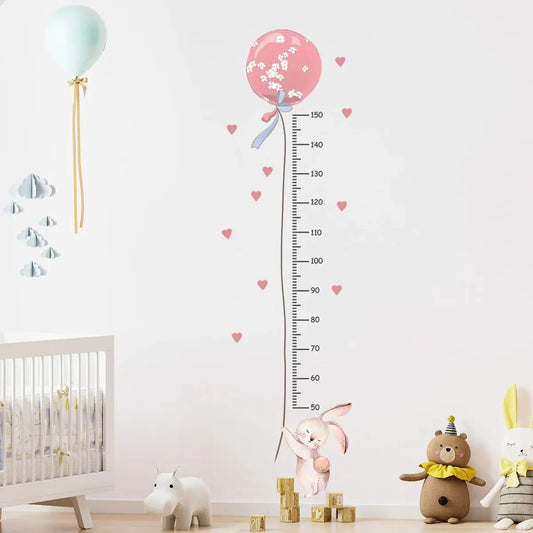 2Pcs Cartoon Cute Pink Rabbit Balloon Height Measurement Wall Stickers for Kids Room Bedroom Home Decoration Wall Decals-HomeDecorDecals_com
