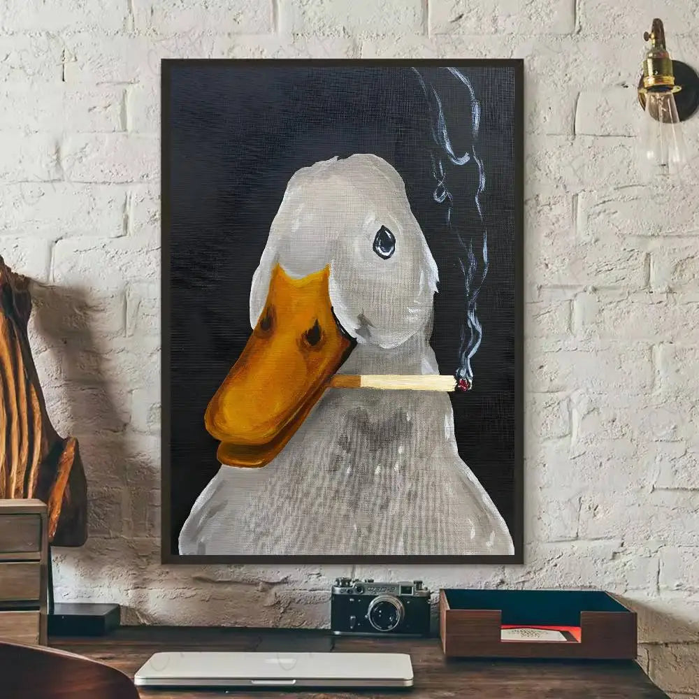 What The Duck Print Art Funny Cute Animal Poster Self-adhesive Art Waterproof Paper Sticker Coffee House Bar Room Wall Decor-HomeDecorDecals_com