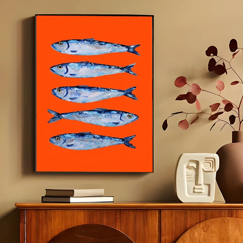 Colorful Sardine Lobster Fish Ocean Animal Self-adhesive Art Poster Retro Kraft Paper Sticker DIY Room Bar Cafe Stickers-HomeDecorDecals_com