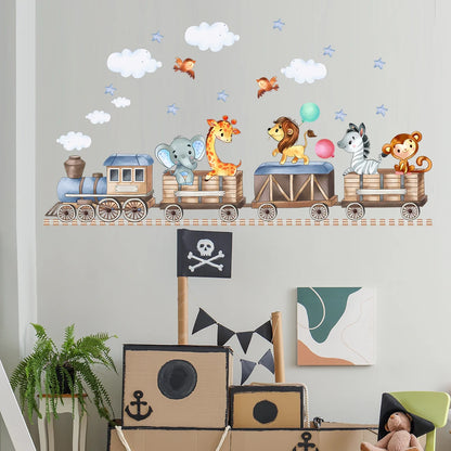 Cartoon Animals Riding On Small Trains Wall Stickers With Movable Stickers For Decorating Posters And Murals In Children's Roo-HomeDecorDecals_com