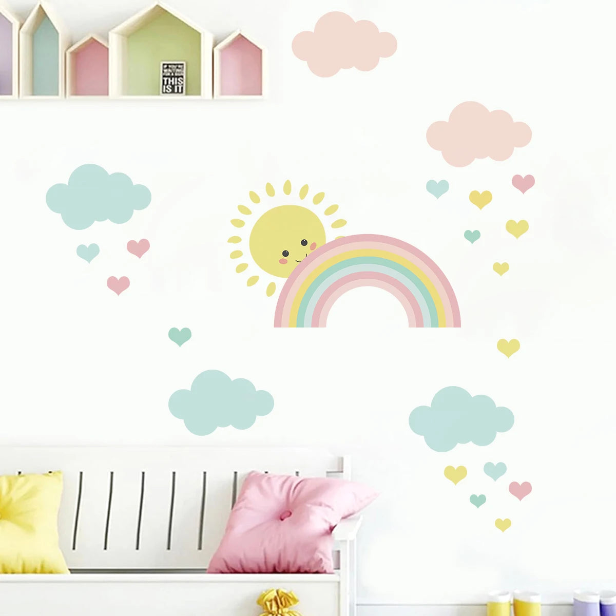 1pcs Cartoon Cute Clouds Rainbow Sun Removable Wall Stickers for Nursery Children Room Decoration Background Wall Decals Decor-HomeDecorDecals_com