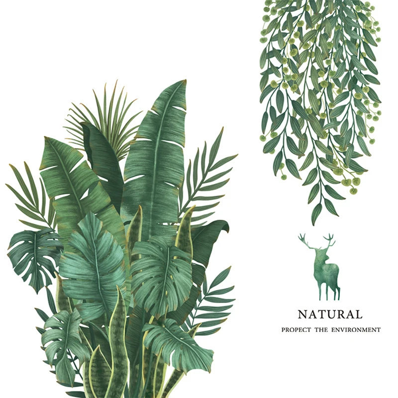 Green Leaves Tropical Wall Decal | Home Decor displayed in room decor by HomeDecorDecals.