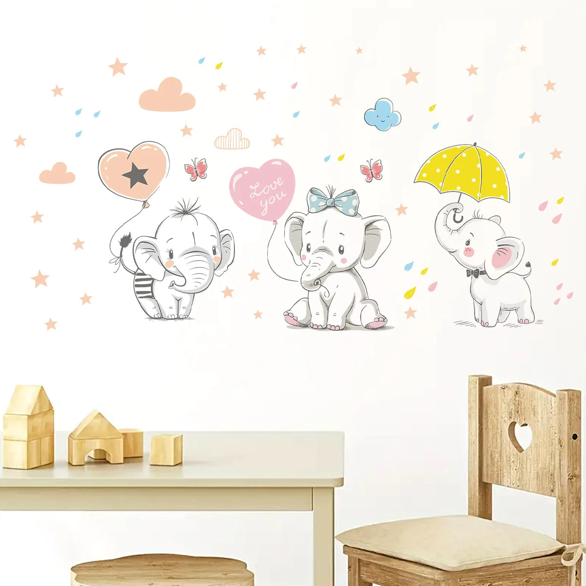 1pcs Removable PVC Wall Stickers Bedroom Kids Room Decoration Accessories Cartoon Stars Cute Elephants Wall Decor Decals-HomeDecorDecals_com
