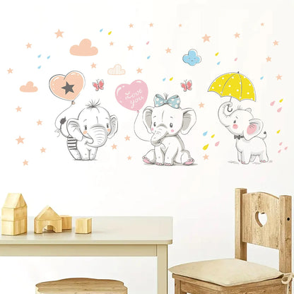 1pcs Removable PVC Wall Stickers Bedroom Kids Room Decoration Accessories Cartoon Stars Cute Elephants Wall Decor Decals-HomeDecorDecals_com