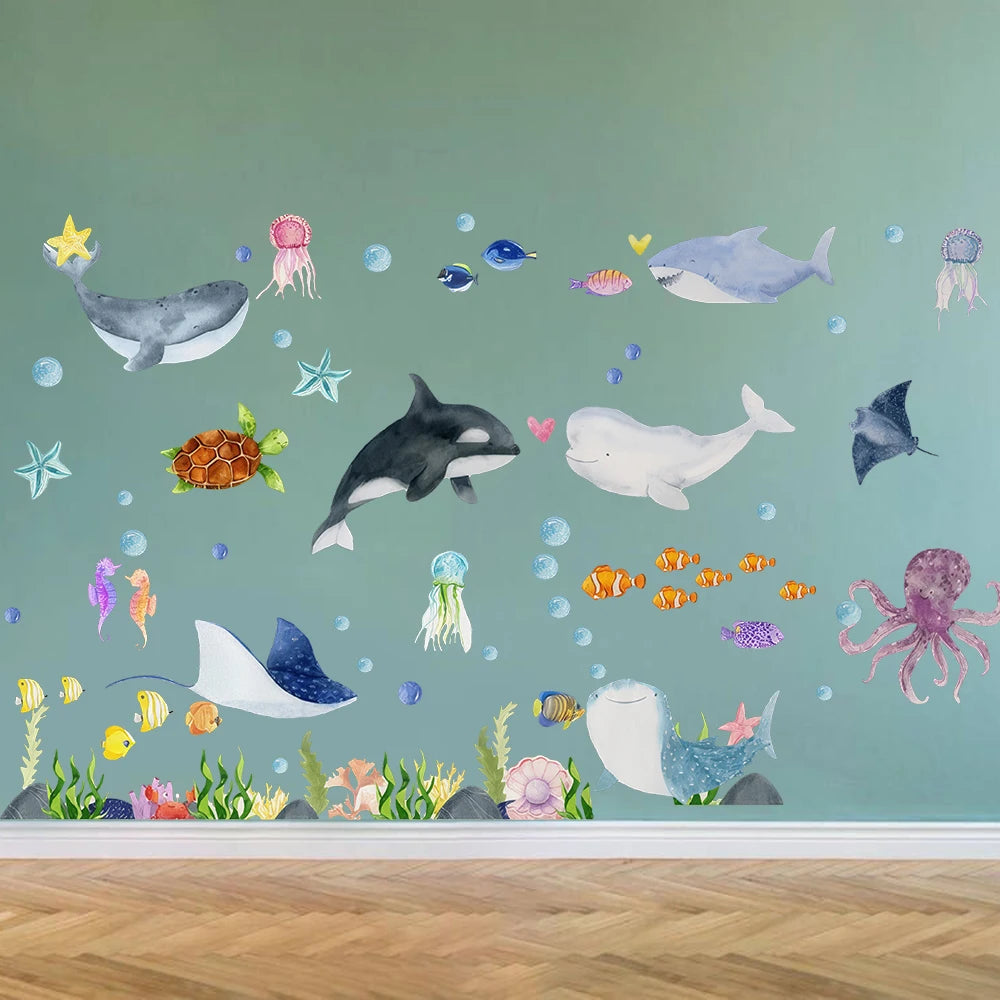 Large Ocean Animals Wall Stickers Baby Nursery Kids Room Undersea Animals Nautical Wall Decals Bedroom Home Decor-HomeDecorDecals_com