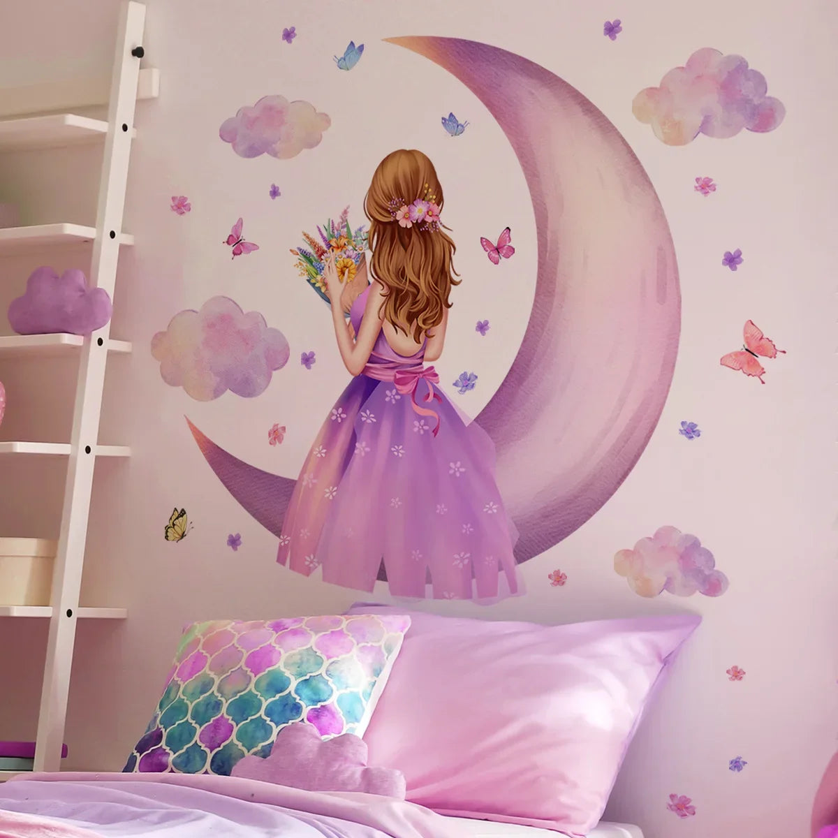 Cute Butterfly girl flower living room decorative stickers Girl Room Children bedroom background wall decorative wall stickers-HomeDecorDecals_com
