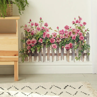 Pink Rose Fence Flowers Wall Decal | Home Decor removable peel and stick wall decal by HomeDecorDecals.
