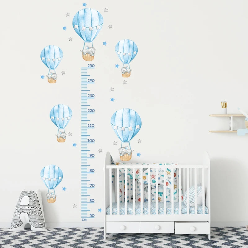 Large Sleeping Elephant Bear Moon Height Measure Wall Stickers for Kids Room Growth Chart Animals Ruller Wall Decals Home Decor-HomeDecorDecals_com