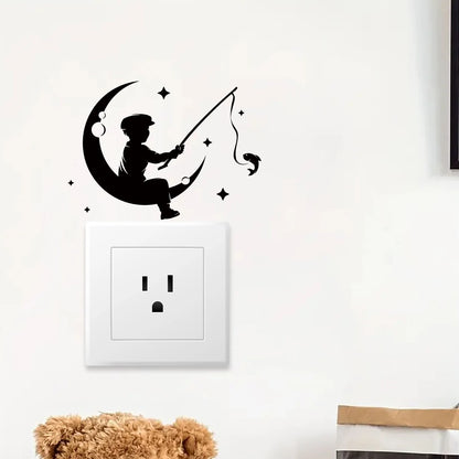Moon Fishing Silhouette Wall Decal | Room Decor design details by HomeDecorDecals.