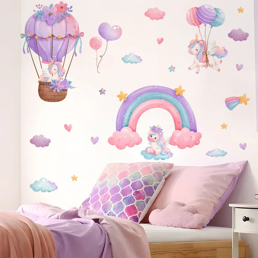 Rainbow Hot Air Balloon Unicorn Star Cloud Love Wall Decal Self-Adhesive Sticker for Girl's Bedroom Dormitory Decor-HomeDecorDecals_com