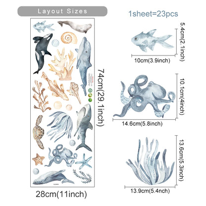 Close-up view of Cartoon Ocean Animals Wall Decal | Room Decor by HomeDecorDecals.