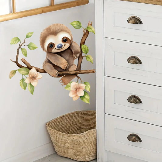 Cartoon Sloth on Branch Wall Decal | Kids Room Decor removable peel and stick wall decal by HomeDecorDecals.