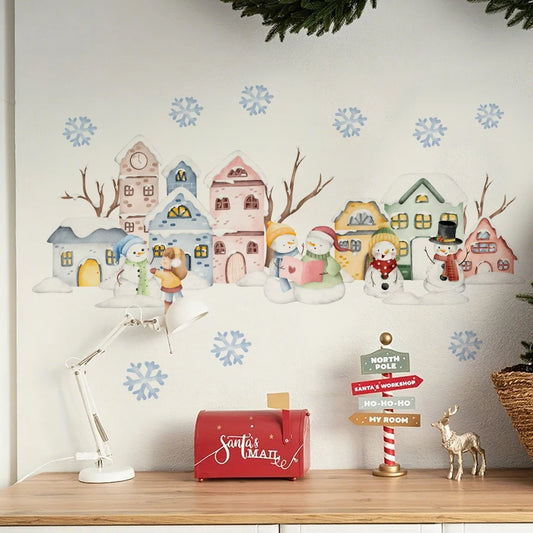 Warm Watercolor Snowman Colorful Cottage Nursery Wall Stickers Removable Self-Adhesive For Nursery Living Room Kids' Room Decor-HomeDecorDecals_com
