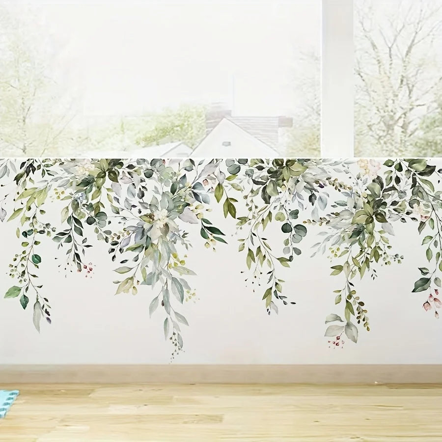 2pcs Plant Vine Flower Green Leaf Self-Adhesive Wall Stickers Removable Decorative Decal for Home Living Room Bedroom Background-HomeDecorDecals_com