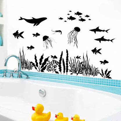 1Pc Marine Animals and Fish Silhouette Wall Stickers for Children's Room Decor Bedroom Wall Decals Kids Living Room Decoration-HomeDecorDecals_com