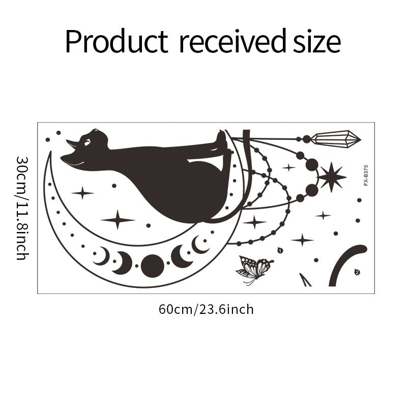 Cartoon Cat Butterfly and Moon Wall Decal | Room Decor decorative wall feature by HomeDecorDecals.