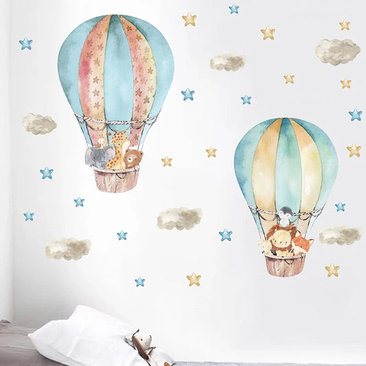 Green Hot Air Balloon Animals Wall Decal | Kids Room Decor removable peel and stick wall decal by HomeDecorDecals.