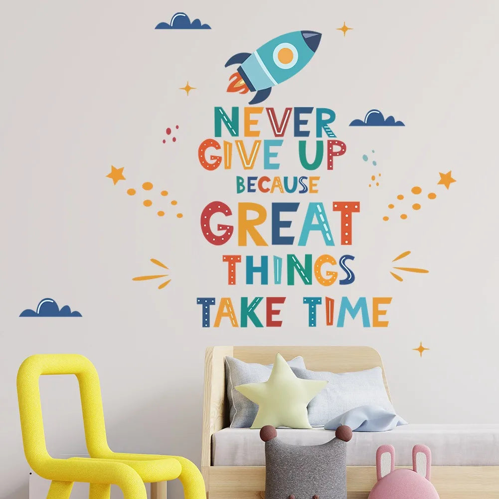 Personalized English Letters Rocket Wall Stickers Vinyl Baby Daycare Children's Room Art Stickers Home Decoration-HomeDecorDecals_com