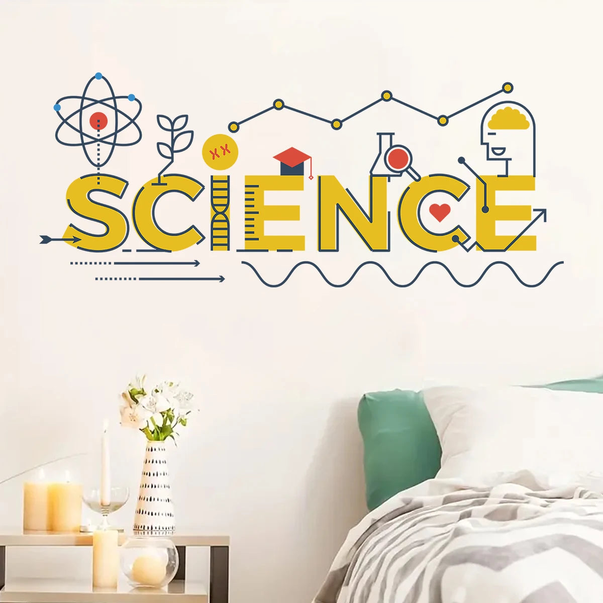 1Pc Cartoon "science" Text Laboratory Wall Decals Study Room Decoration Classroom Wall Stickers for Kids Room Children's Home-HomeDecorDecals_com