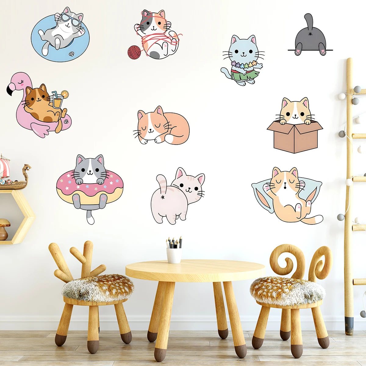 1Pc Cartoon Cute Playing Cat Wall Decals Bedroom Accessories Wall Stickers for Kids Room Decoration Children's Home Decor-HomeDecorDecals_com