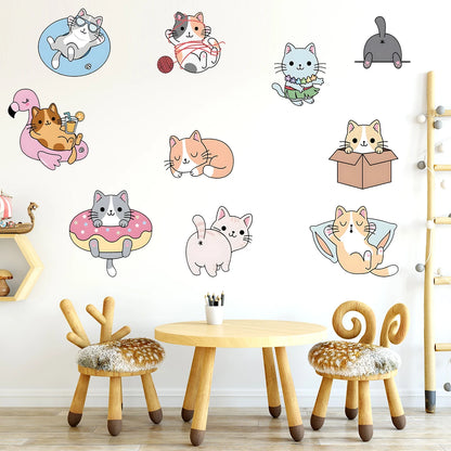 1Pc Cartoon Cute Playing Cat Wall Decals Bedroom Accessories Wall Stickers for Kids Room Decoration Children's Home Decor-HomeDecorDecals_com
