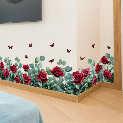 Retro Red Rose Flowers and Butterfly Wall Decal | Home Decor removable peel and stick wall decal by HomeDecorDecals.
