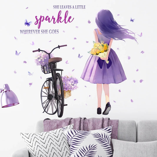 Flowers Butterfly and Girl Wall Decal | Kids Room Decor removable peel and stick wall decal by HomeDecorDecals.
