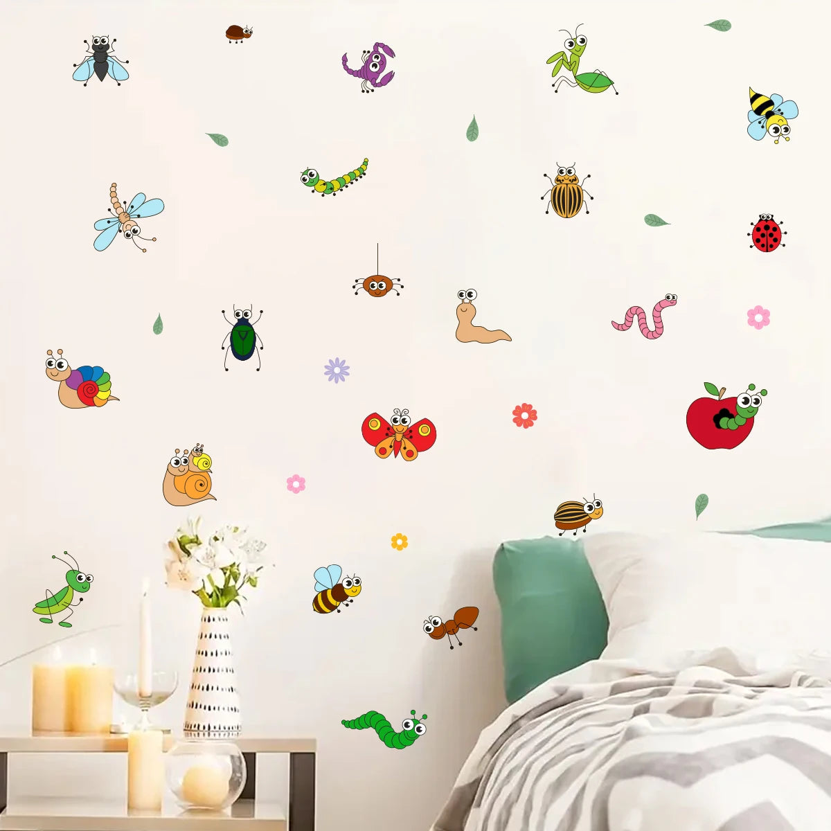 Cartoon Insect Pattern Wall Decal | Home Decor removable peel and stick wall decal by HomeDecorDecals.